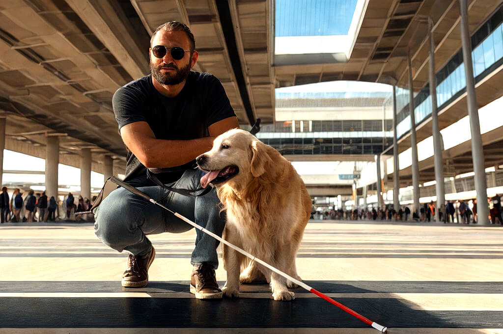 Perro guía en el avión - Parking de Aeropuerto